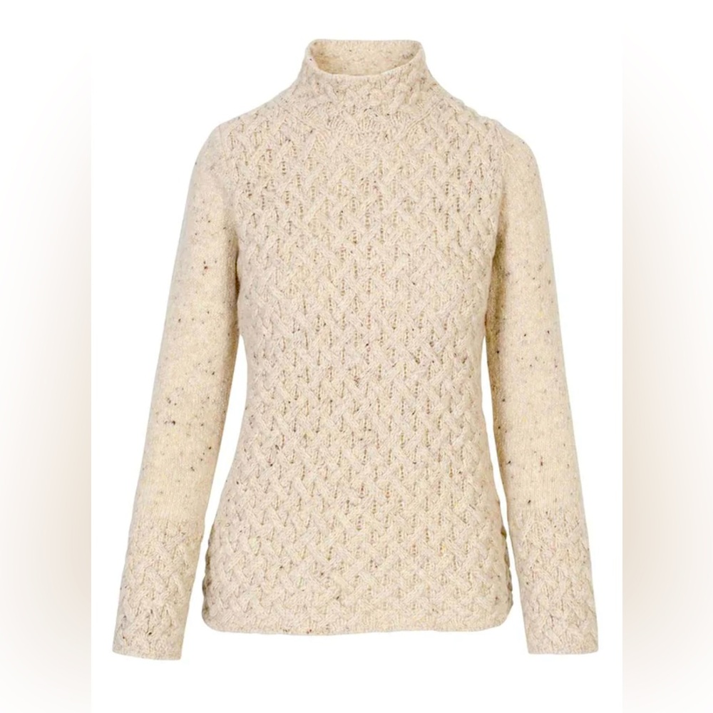 Cream Aran Trellis Pattern Wool and Cashmere Sweater